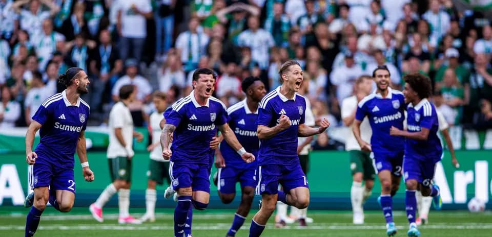 Anderlecht players celebrating a goal during match