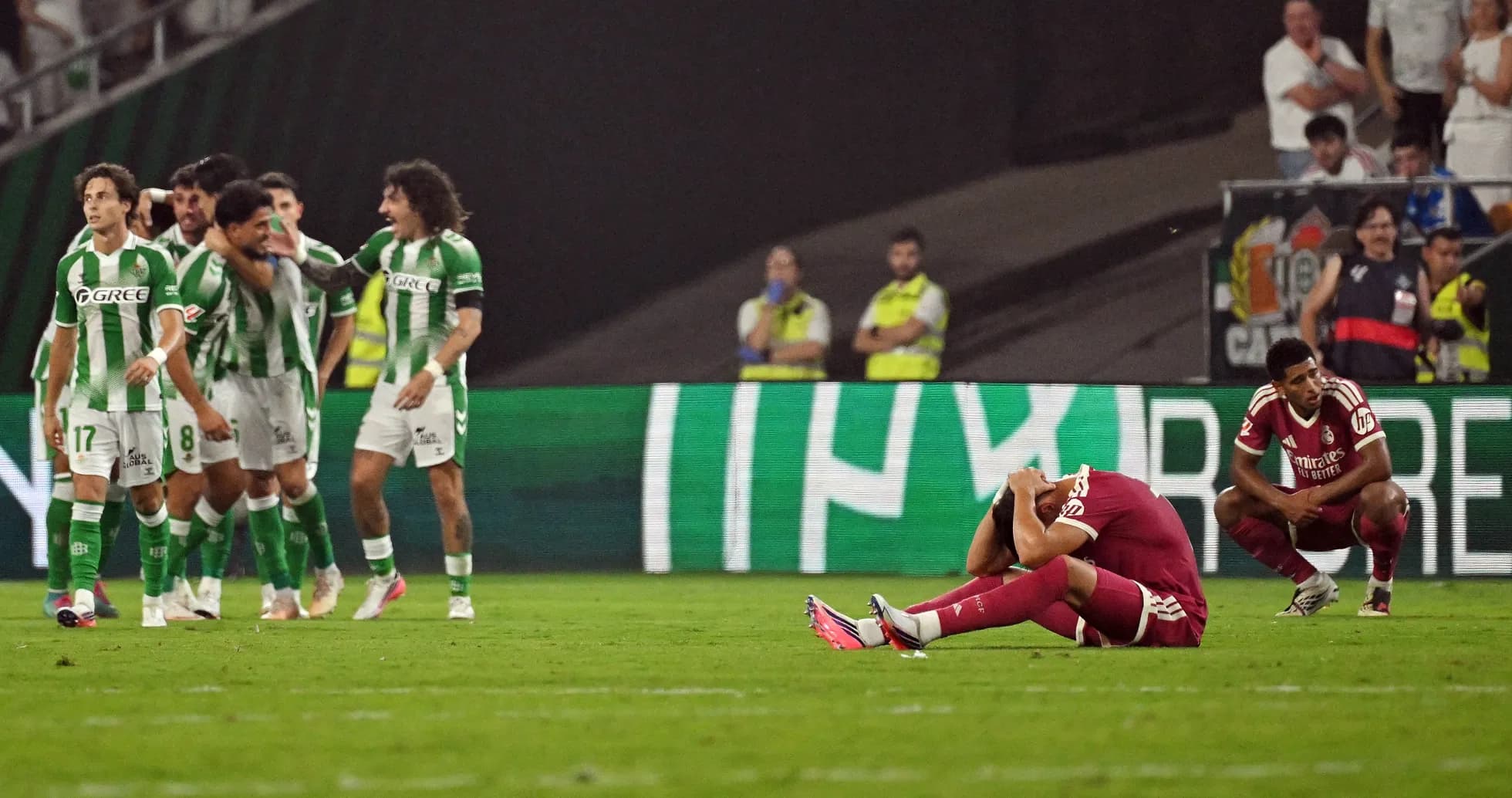 Players reacting after a goal during match celebration