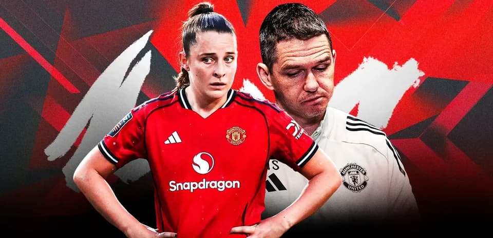 Manchester United player and coach with serious expressions