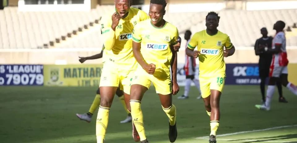 Players celebrating a goal during Mathare United match