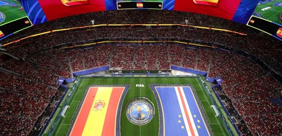 Stadium view with flags of Spain and Cape Verde