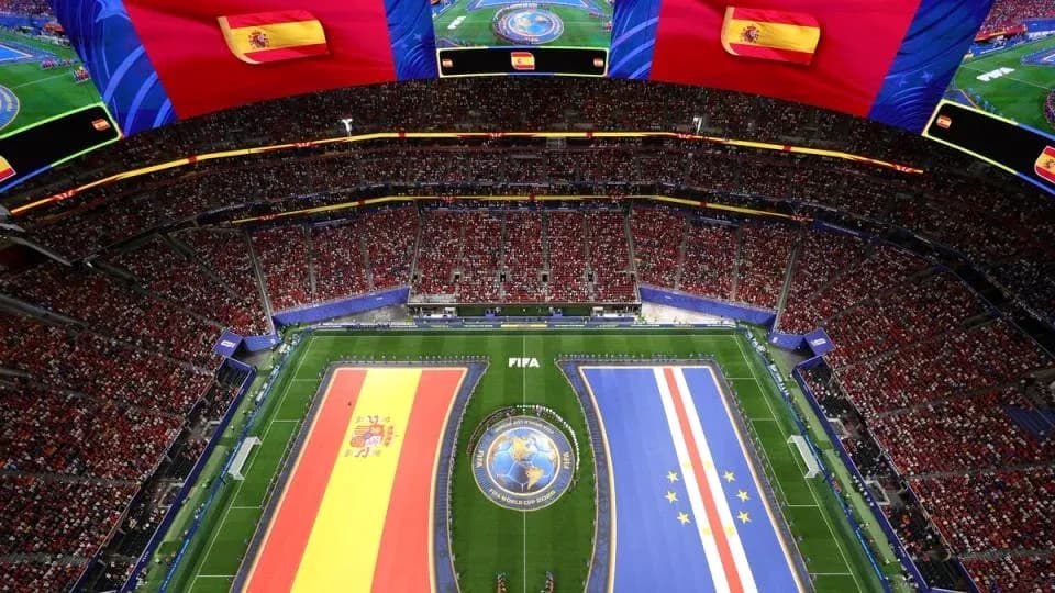 Stadium view with flags of Spain and Cape Verde