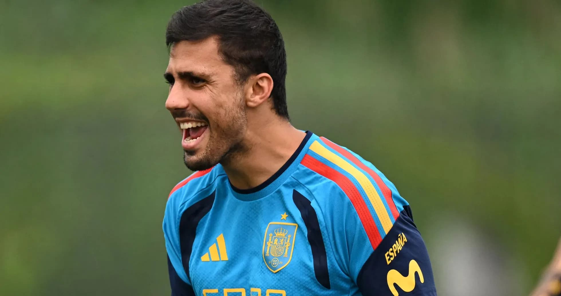 Player training and shouting during Spain practice session