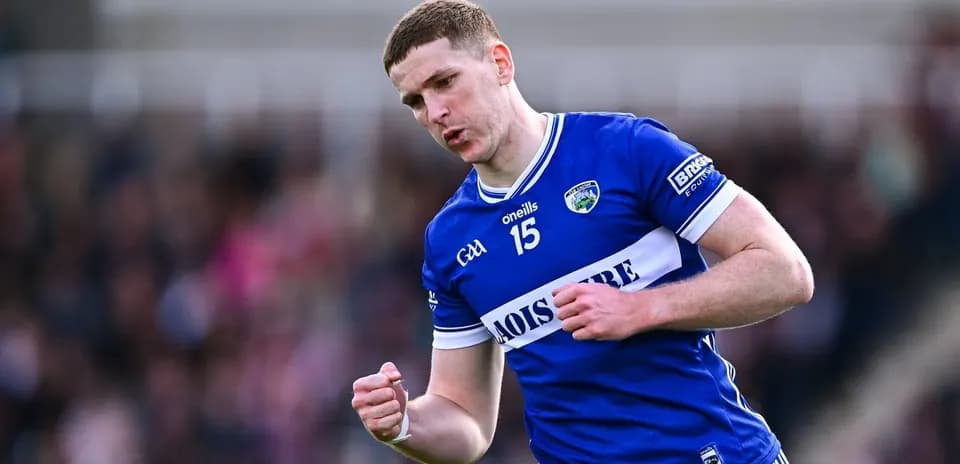 Player celebrating in Laois jersey during match