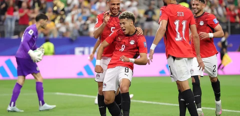 Egyptian players celebrating a goal during match