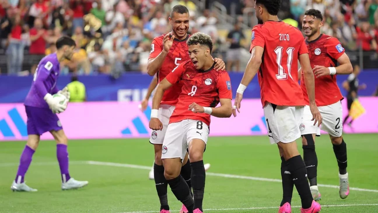 Egyptian players celebrating a goal during match