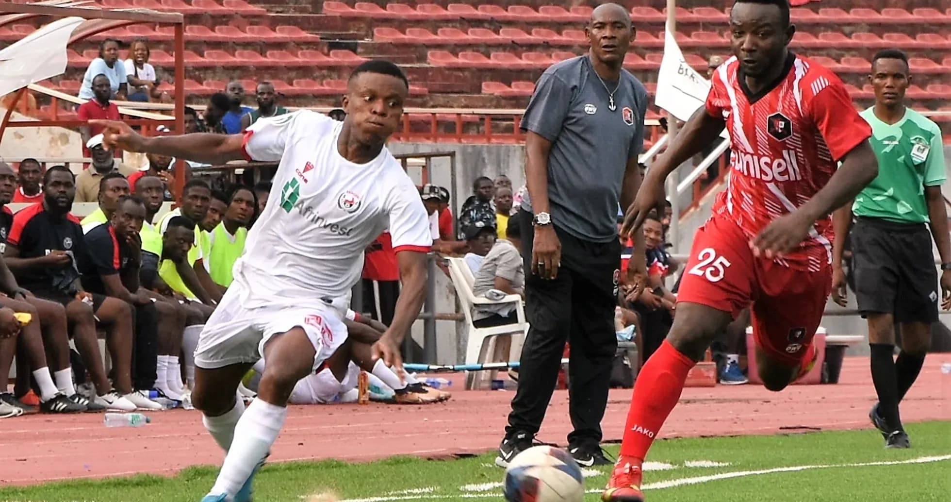 Players competing for the ball during NPFL match