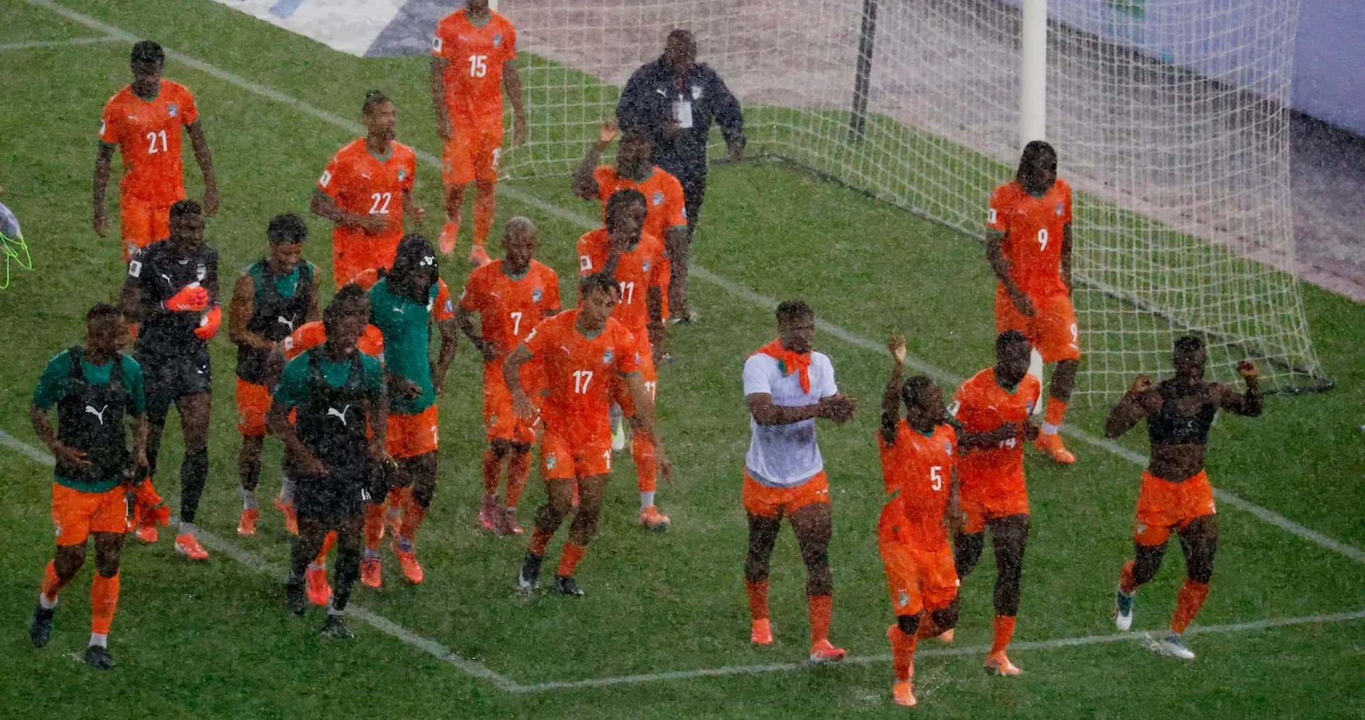 Ivory Coast players celebrating after a match