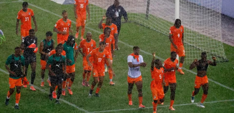 Ivory Coast players celebrating after a match