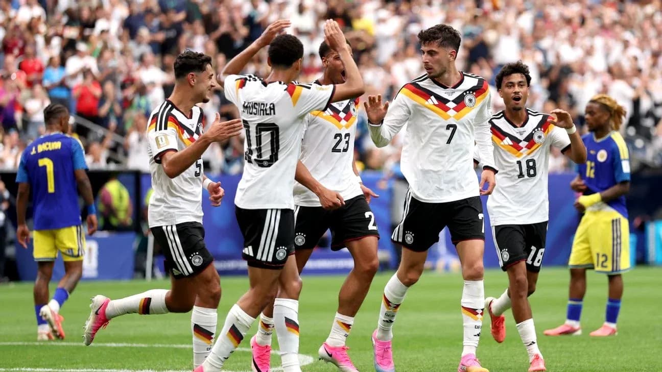Germany players celebrating a goal during match