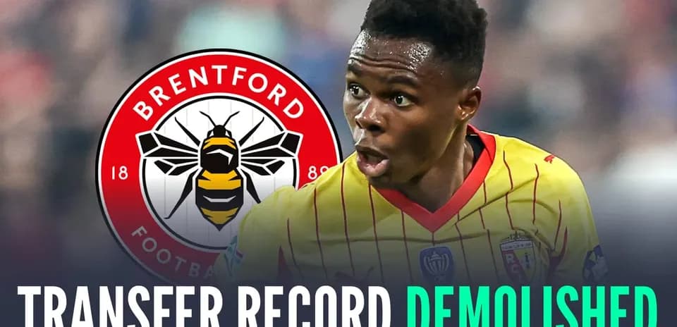 Player celebrating Brentford transfer record announcement
