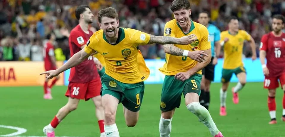 Australian players celebrating a goal during match
