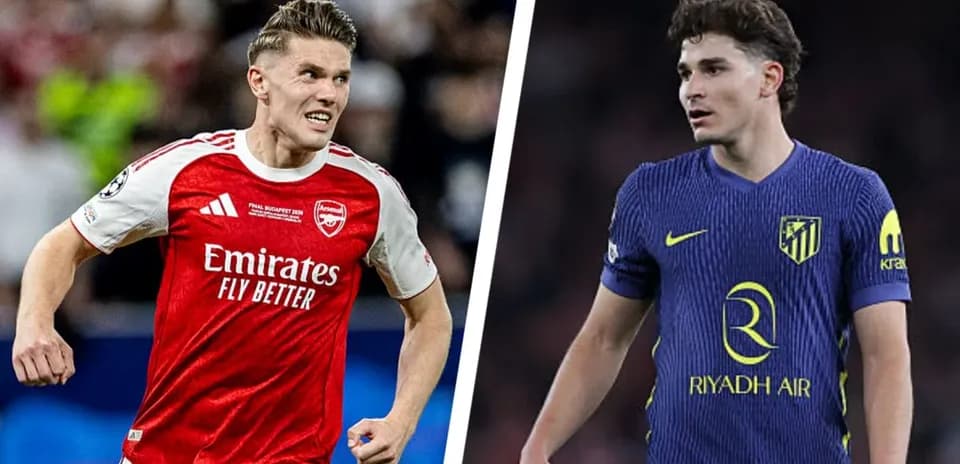 Two soccer players from Arsenal and Atletico Madrid