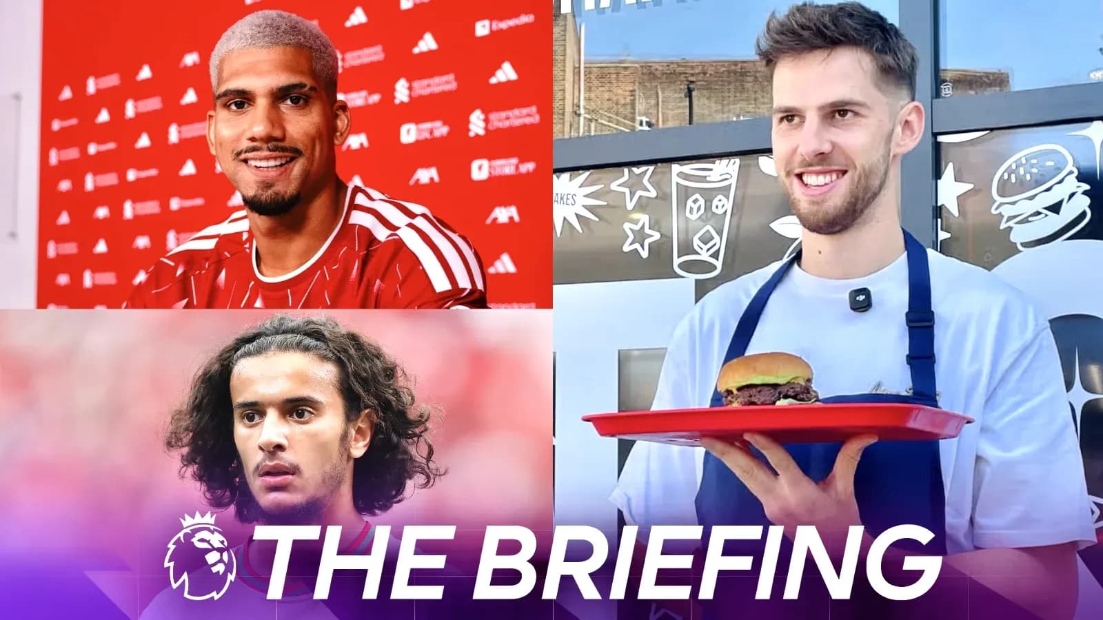 Three football players in various activities and settings