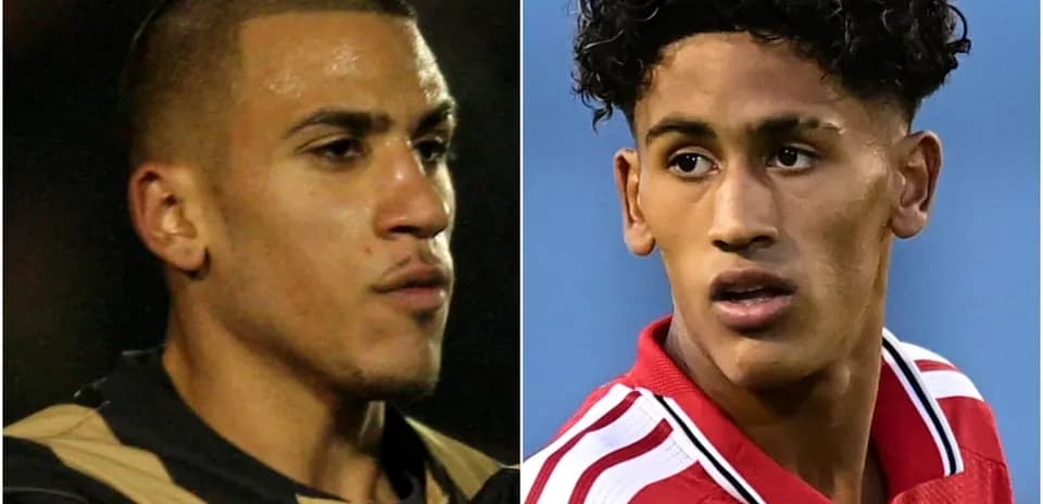 Two football players in headshot portraits