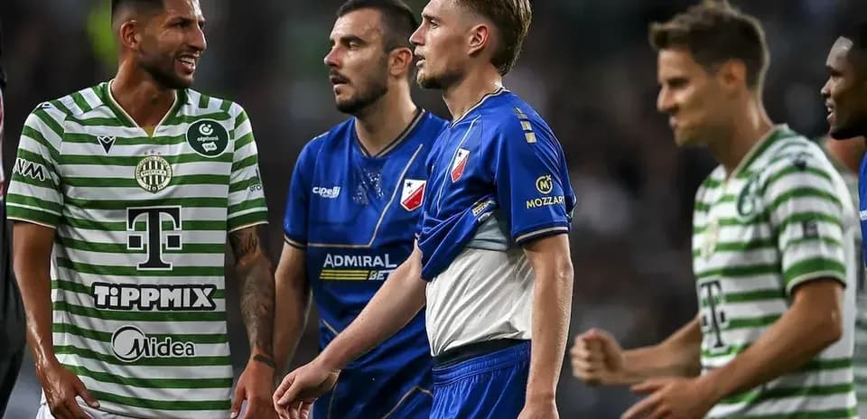 Players interacting during Ferencvarosi TC vs Vojvodina match