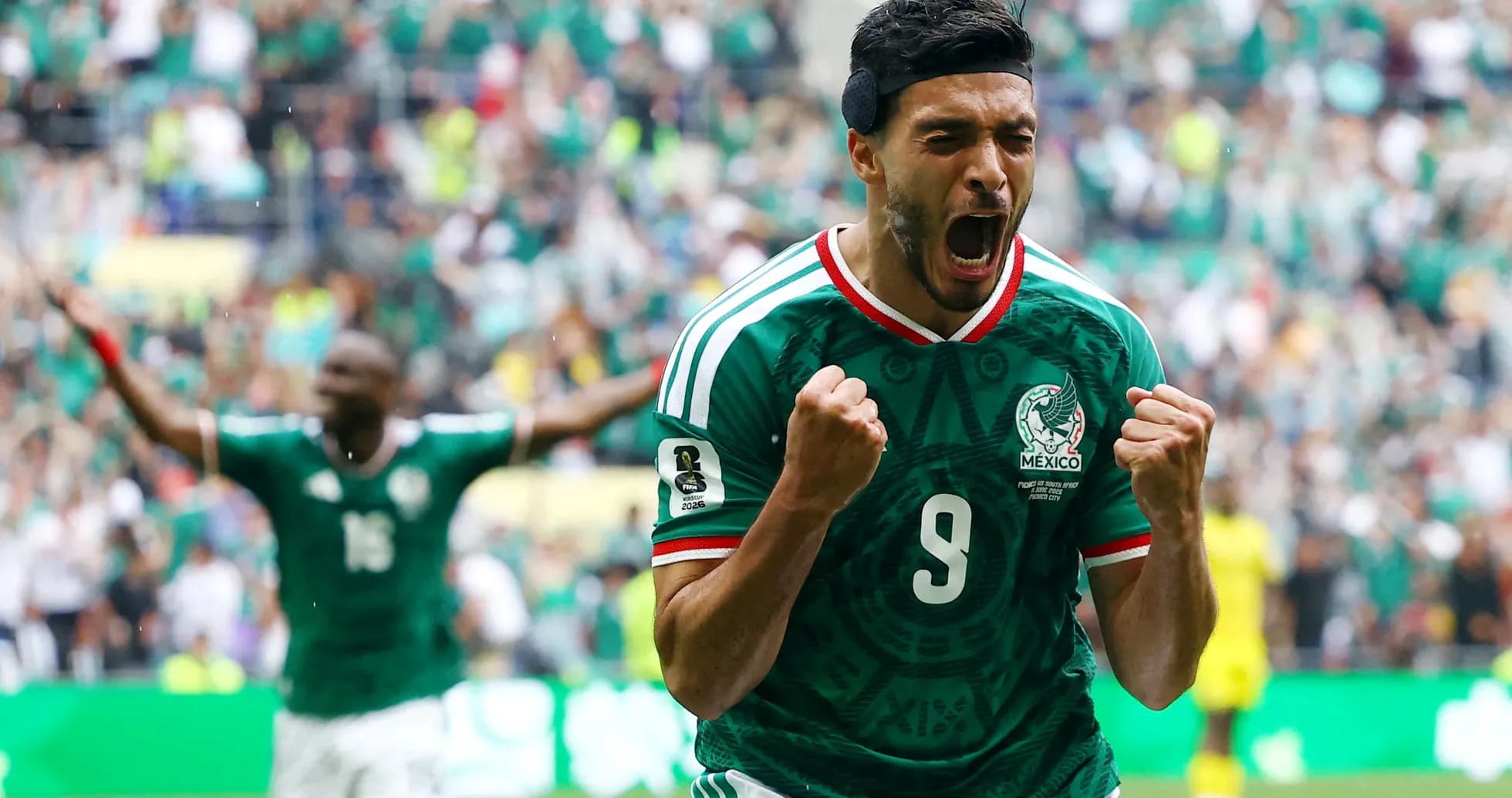 Raúl Jiménez celebrating during Mexico match