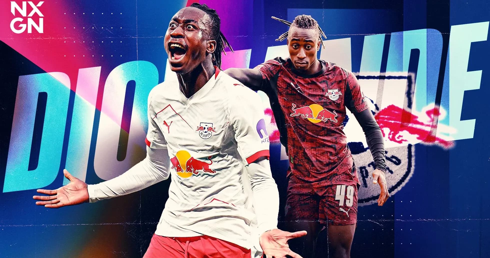 Player celebrating and posing in RB Leipzig kit
