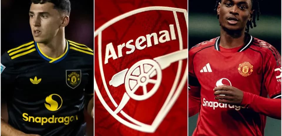 Players from Manchester United and Arsenal logos