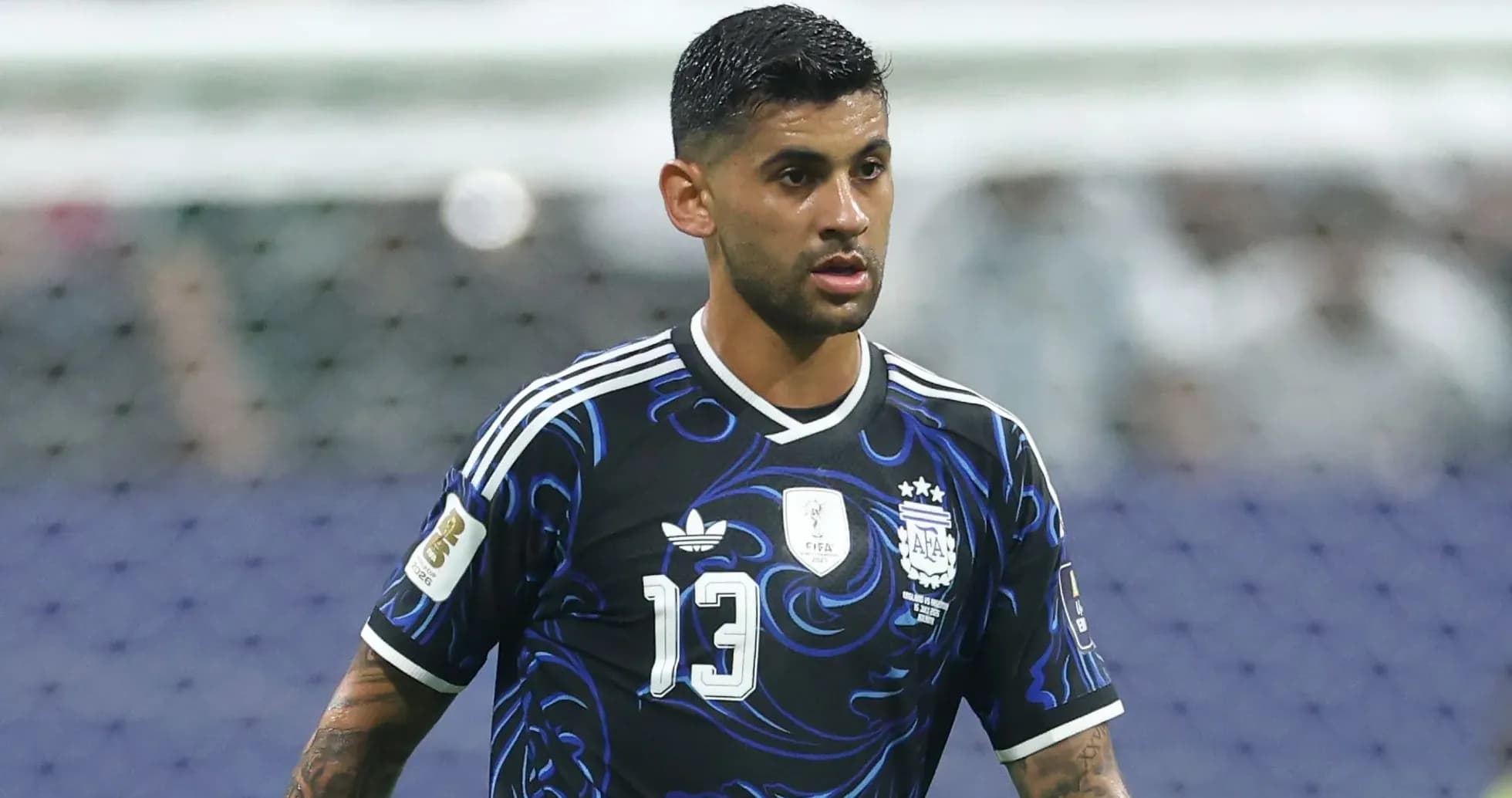 Player wearing Argentina jersey during match