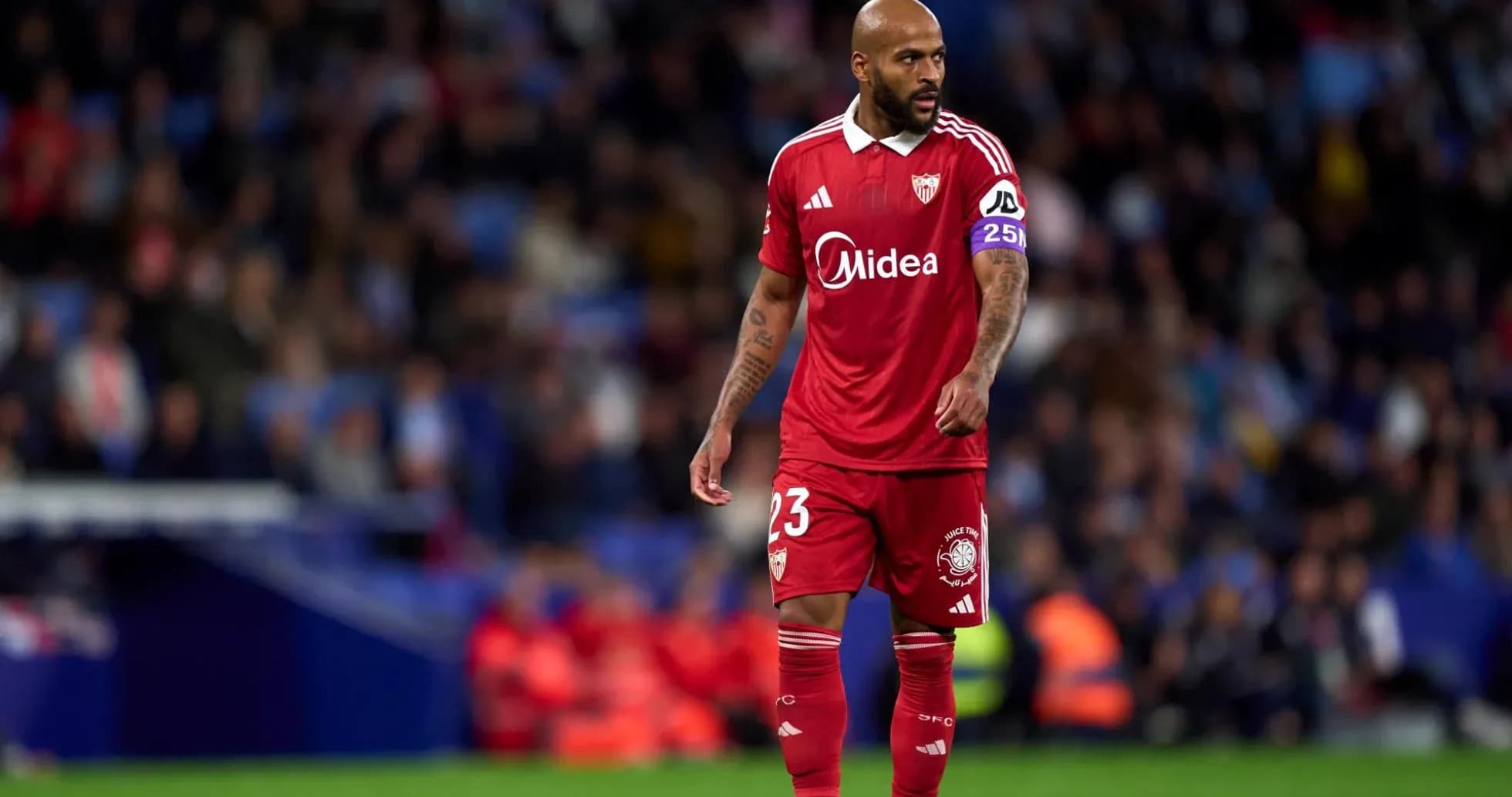 Sevilla player during La Liga match against Espanyol