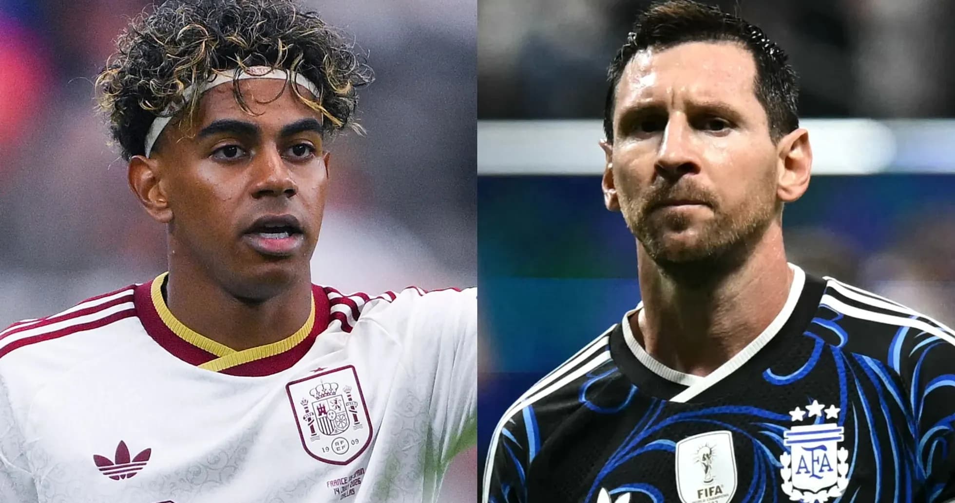 Two soccer players in national team jerseys