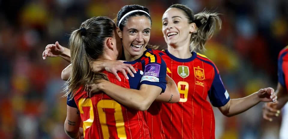 Spain players celebrating a goal during match