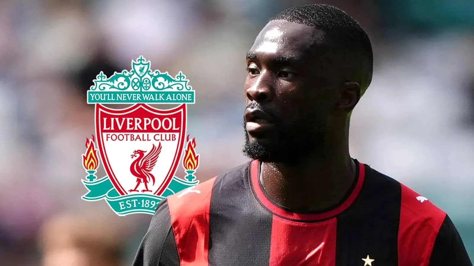 Player in kit with Liverpool logo in background