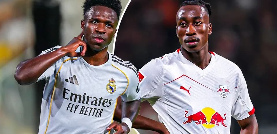 Vinicius Jr. and player from RB Leipzig posing
