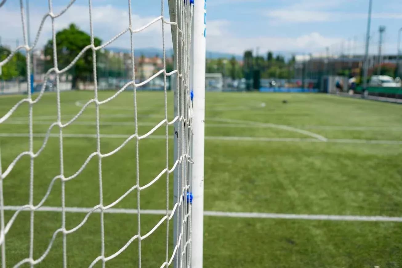 Close-up of soccer goal on training pitch