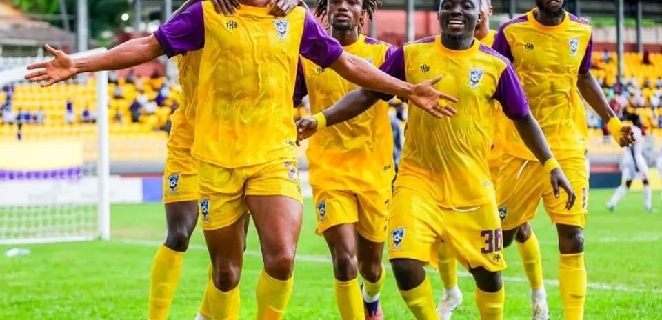 Medeama players celebrating a goal during match