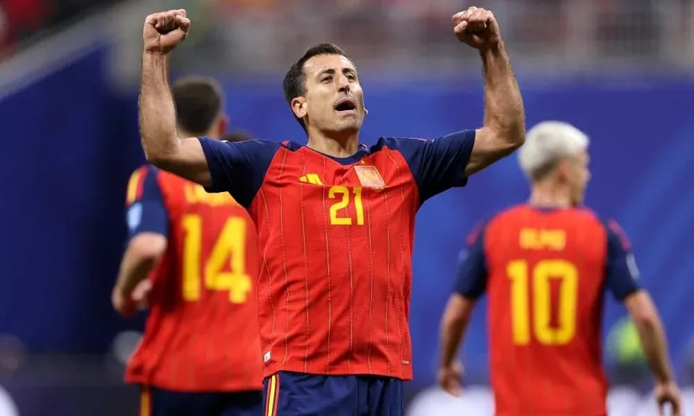 Player celebrating during a match for Spain
