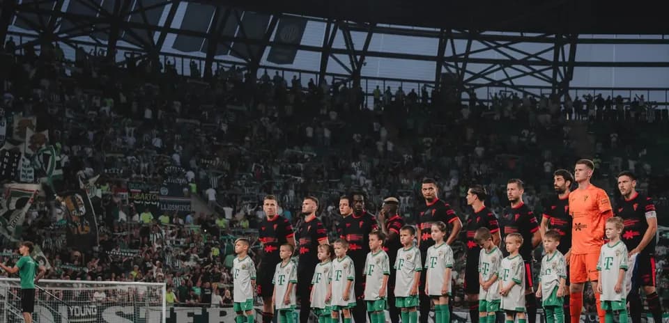 Teams lining up before UEFA Europa League match