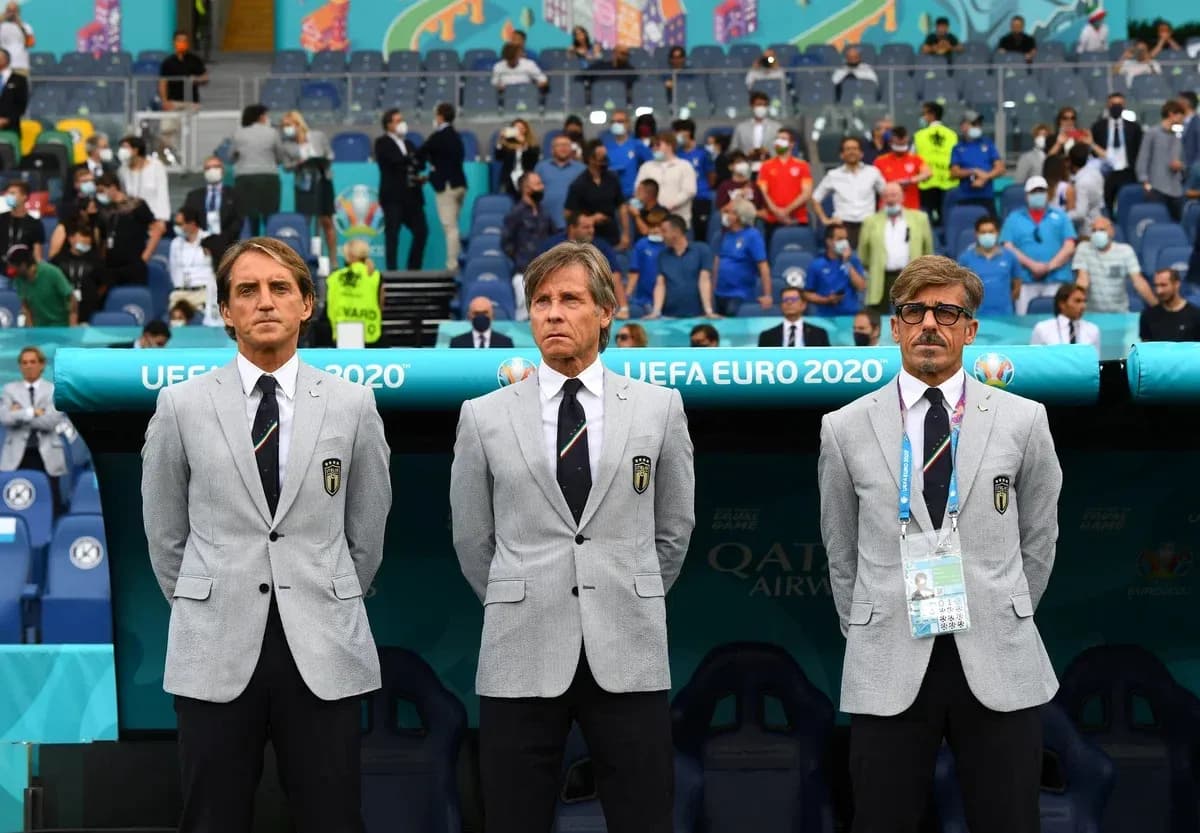 Coaching staff in suits at UEFA Euro 2020