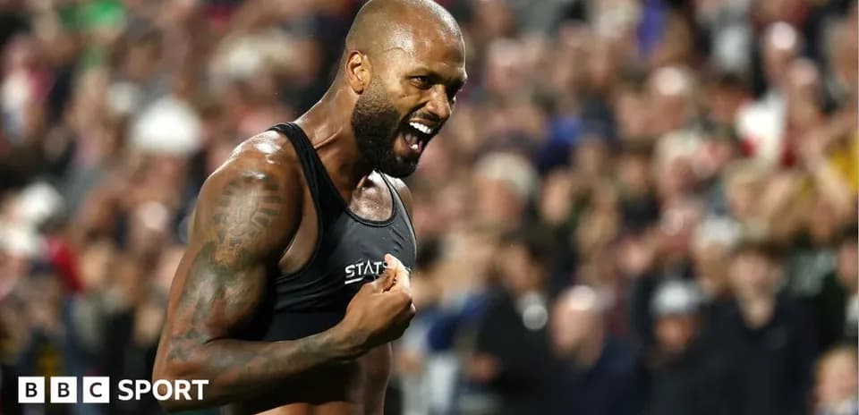 Athlete celebrating passionately during a sports event