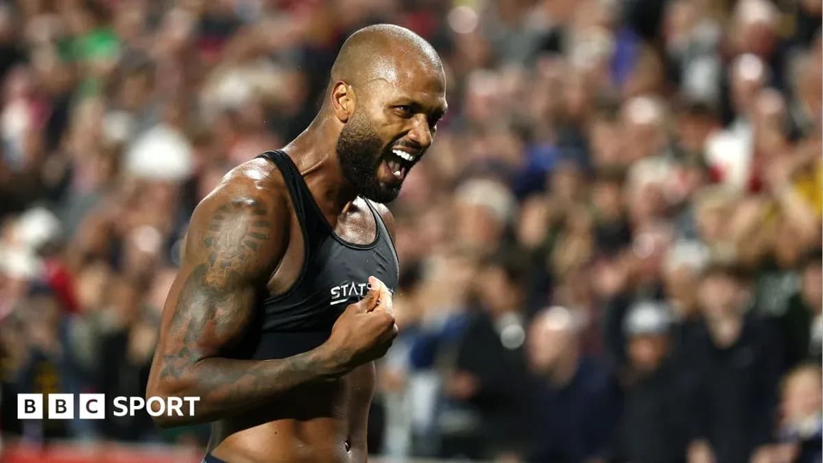 Athlete celebrating passionately during a sports event