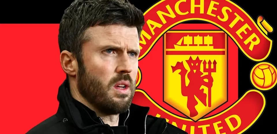 Man in black jacket with Manchester United logo background