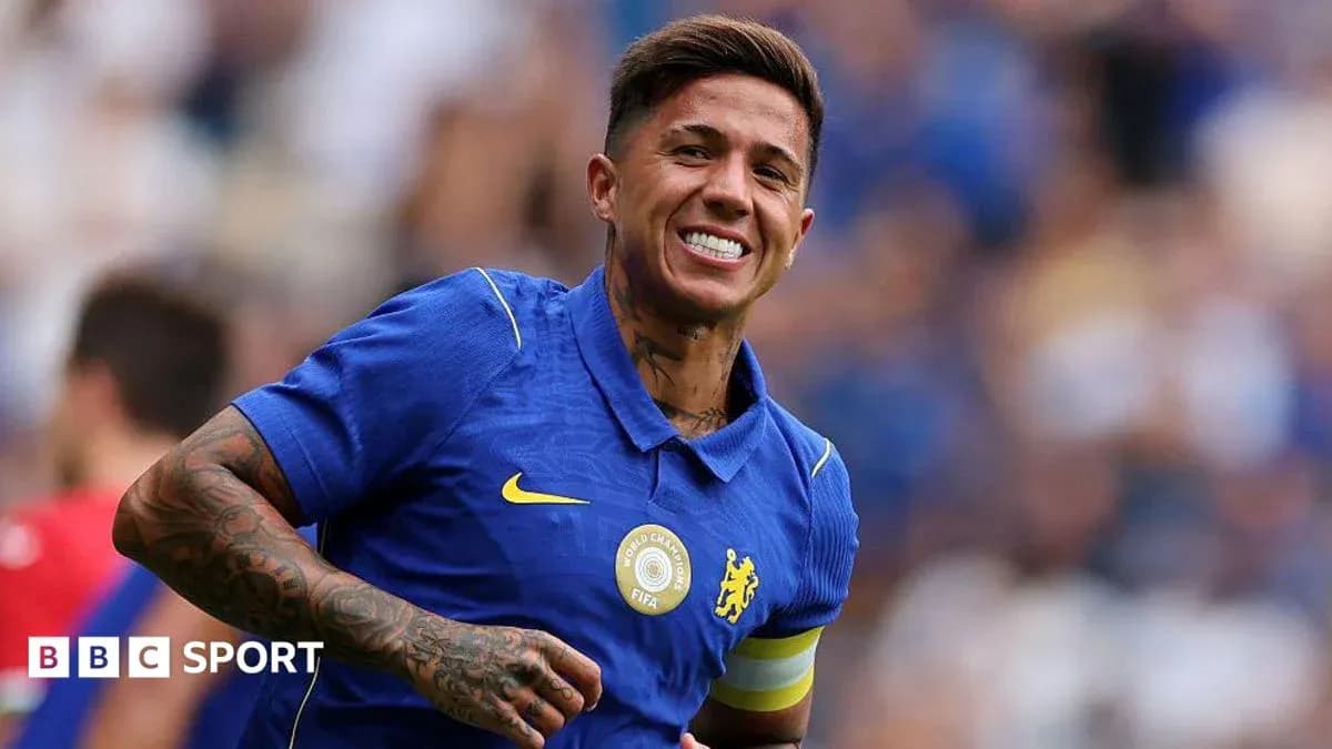 Player celebrating in Chelsea kit during match