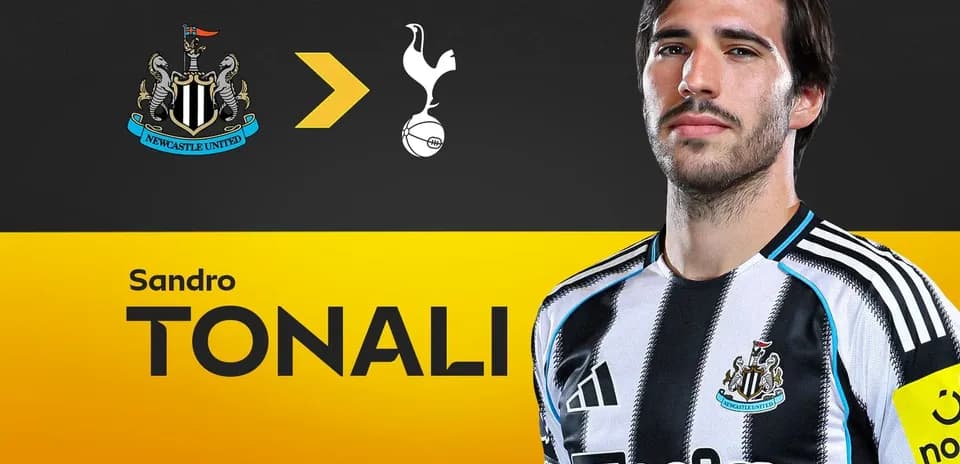 Sandro Tonali in Newcastle United jersey with logo