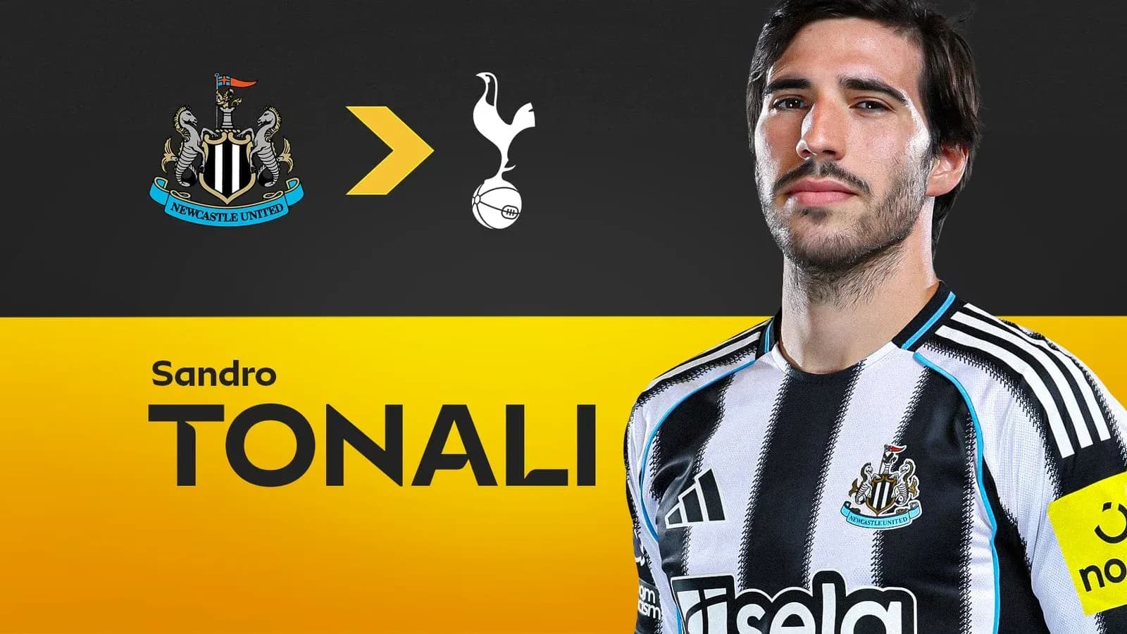 Sandro Tonali in Newcastle United jersey with logo