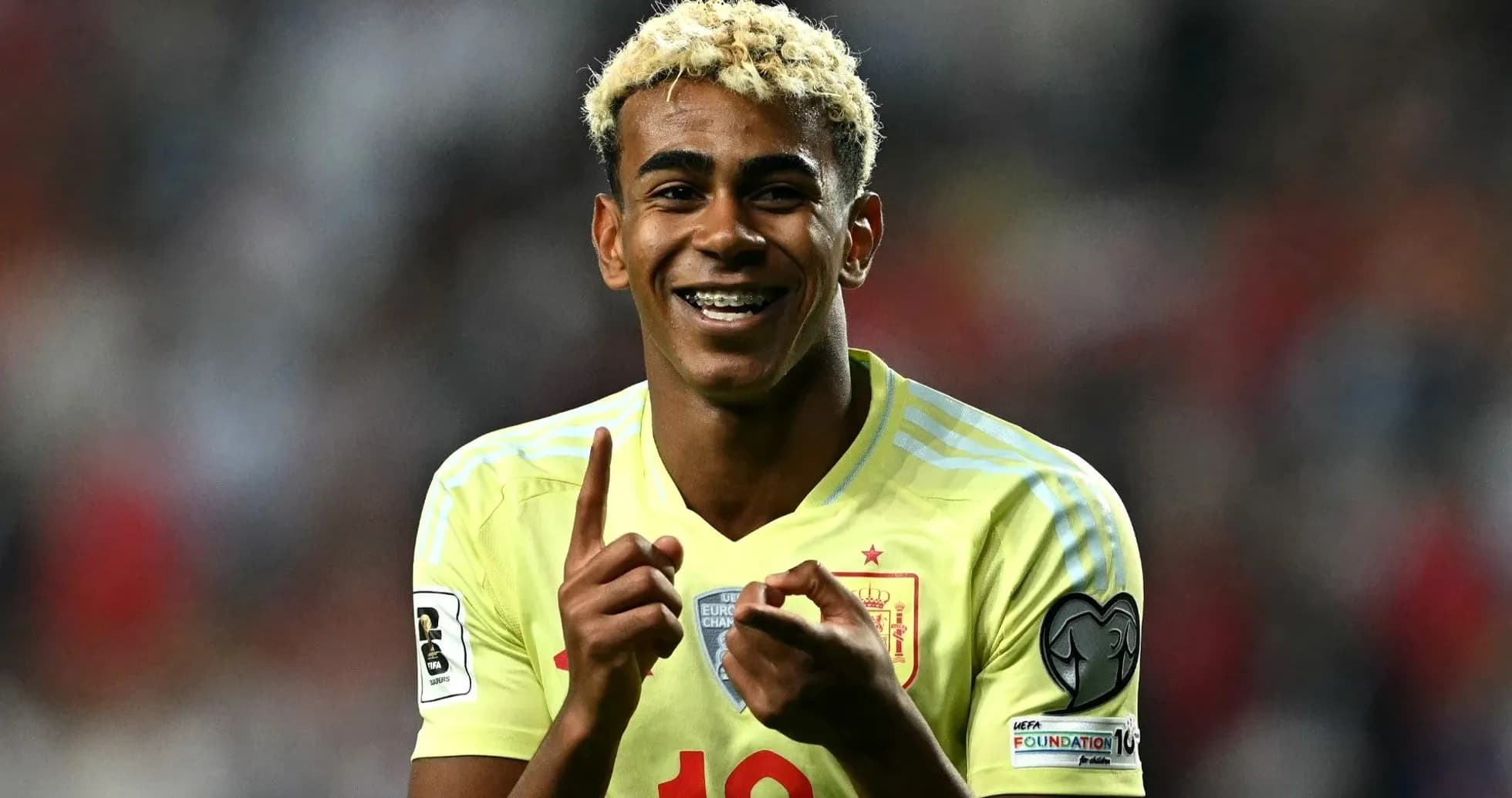 Player celebrating with finger raised during match