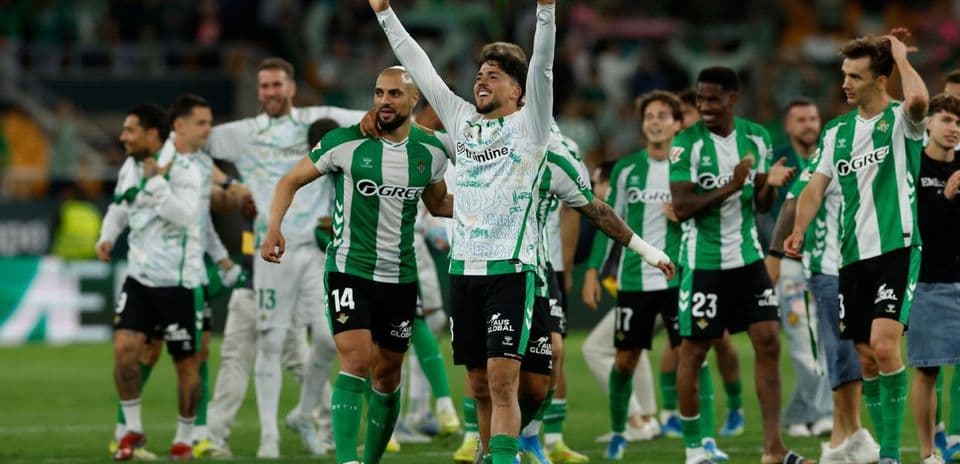 Real Betis players celebrating victory on the field