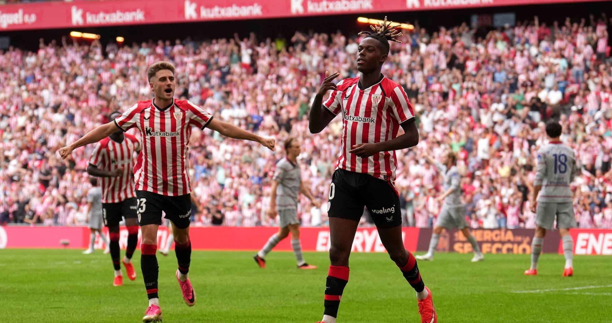 Athletic Club players celebrating a goal in stadium