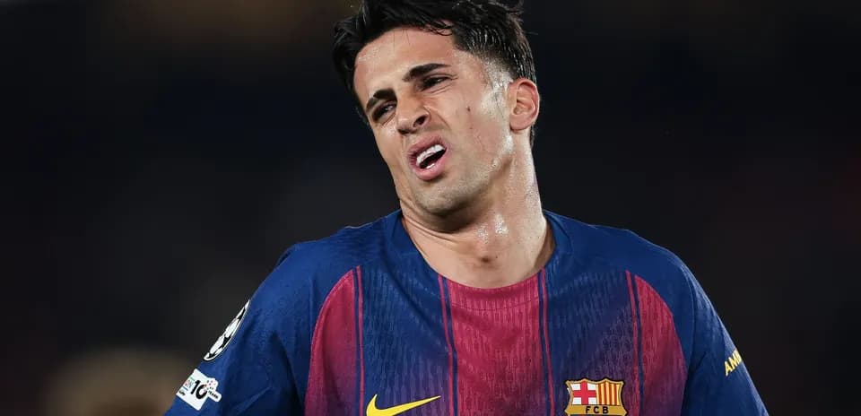 Barcelona player expressing frustration on the field
