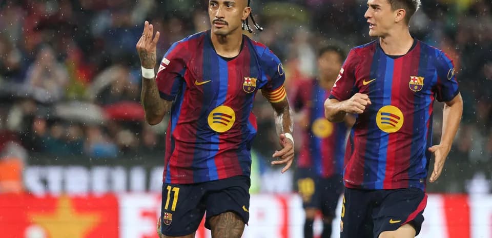 Barcelona players celebrating a goal in La Liga