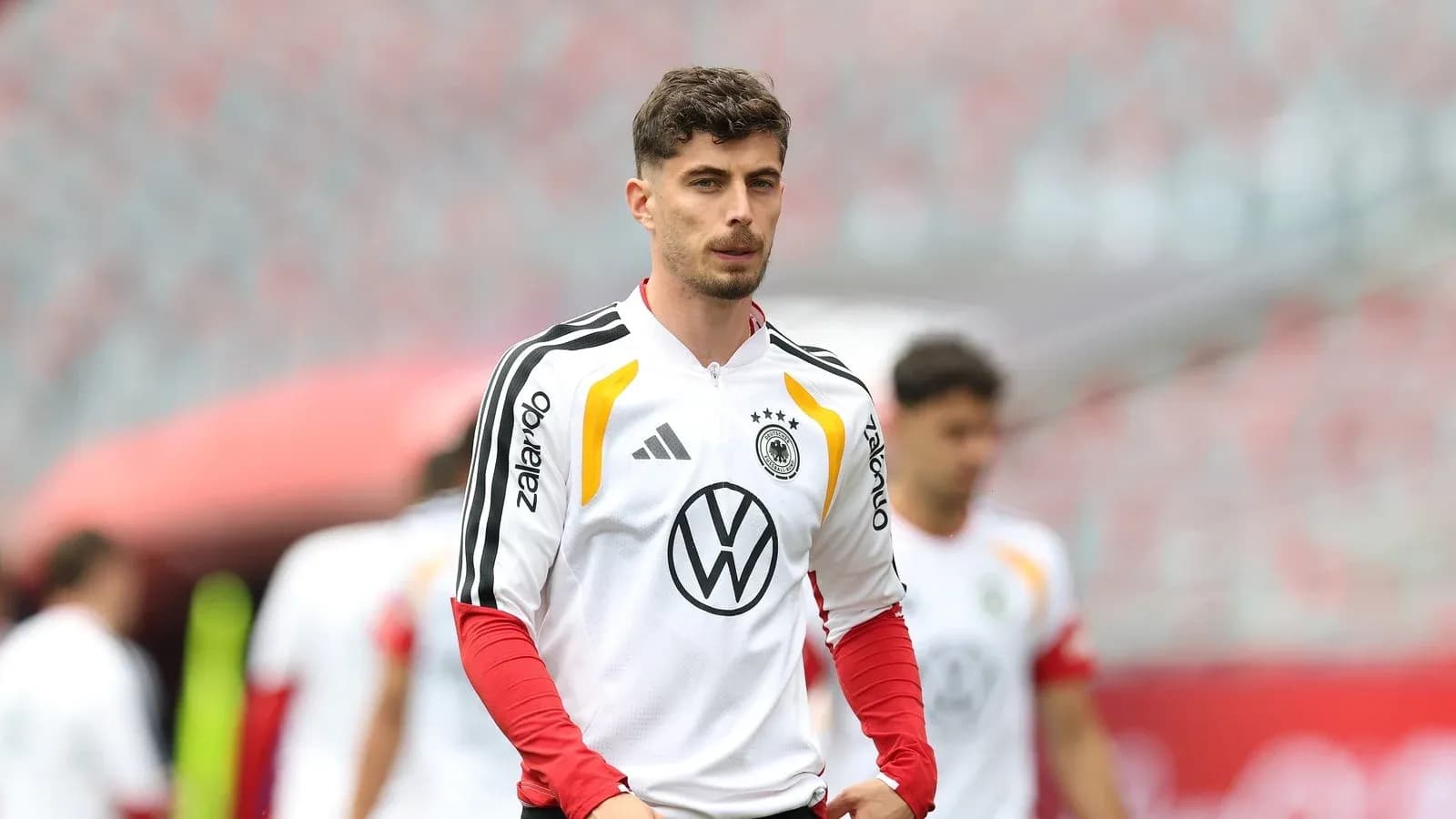 Player wearing Germany training kit on the pitch
