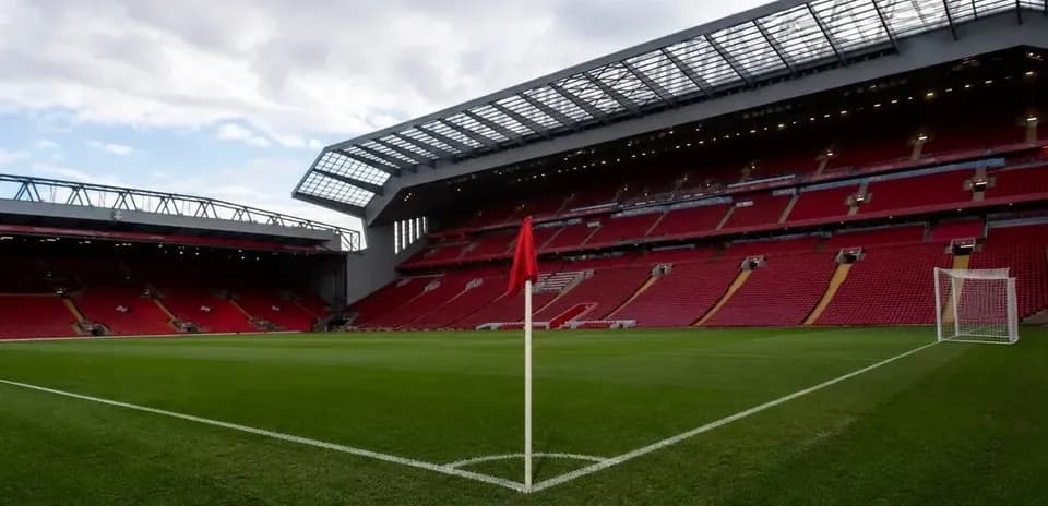 View of Anfield stadium with corner flag