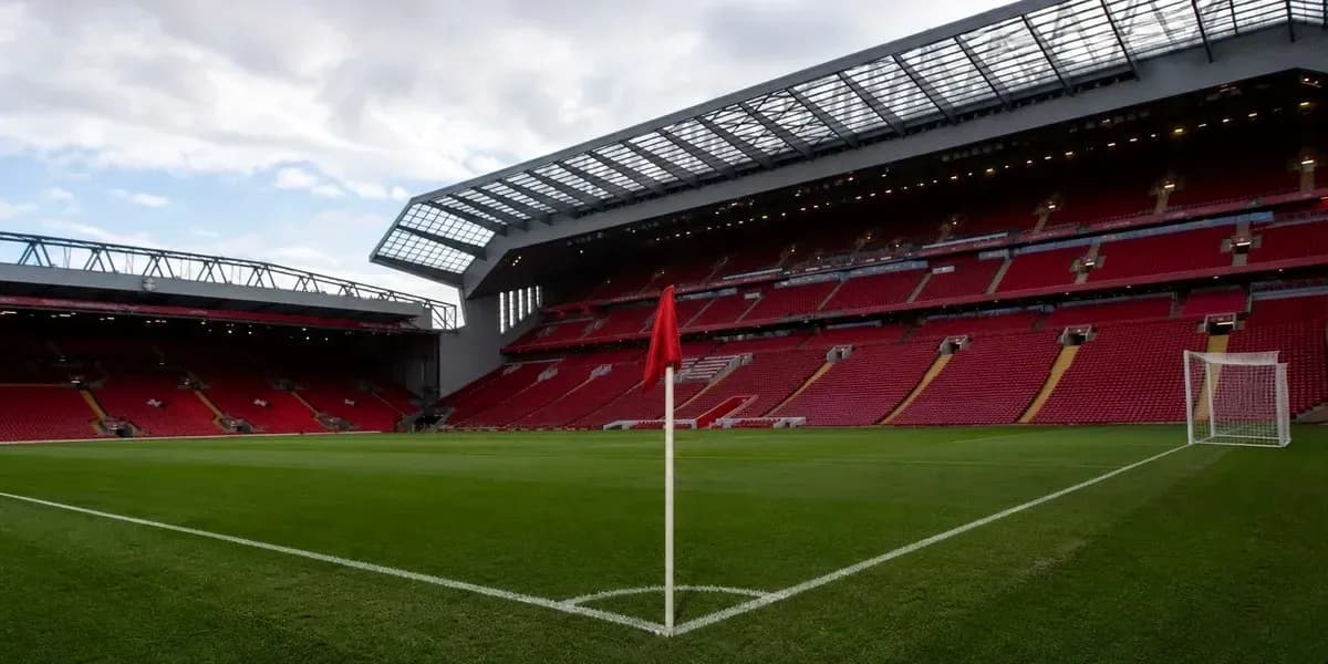 View of Anfield stadium with corner flag