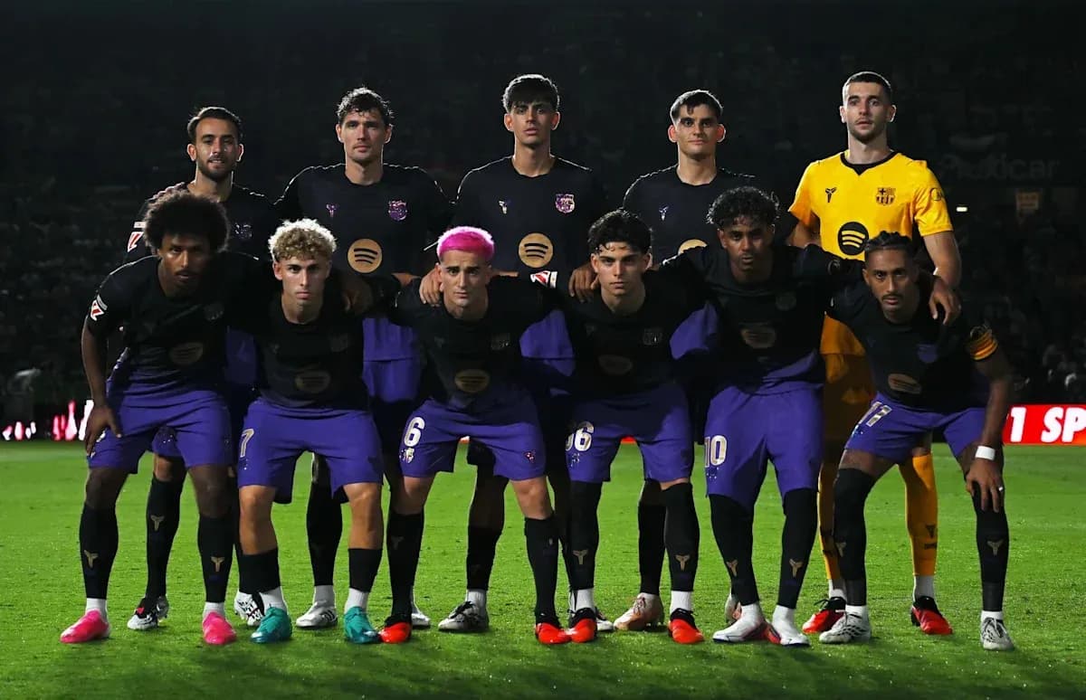 Football team posing for a group photo on field