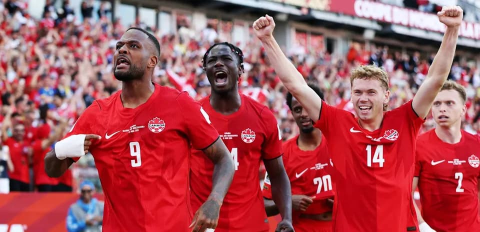 Canadian players celebrating a goal during match